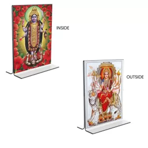 Car Desk/Table Top Maa Kali & Maa Durga Acrylic T-Style Photo Stand - 2.5x3.5 Inches, Compact And Stylish Spiritual Display, Easily Change 2 Photos ( Pack Of 1 ) (F9330) Car Desk/Table Top Maa Kali & Maa Durga Acrylic T-Style Photo Stand - 2.5x3.5 Inches, Compact And Stylish Spiritual Display, Easily Change 2 Photos ( Pack Of 1 ) (F9330)