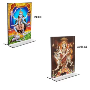 Car Desk/Table Top Maa Kali & Maa Durga Acrylic T-Style Photo Stand - 2.5x3.5 Inches, Compact And Stylish Spiritual Display, Easily Change 2 Photos ( Pack Of 1 ) (F9331) Car Desk/Table Top Maa Kali & Maa Durga Acrylic T-Style Photo Stand - 2.5x3.5 Inches, Compact And Stylish Spiritual Display, Easily Change 2 Photos ( Pack Of 1 ) (F9331)