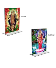Car Desk/Table Top Maa Kali & Maa Lakshmi  Acrylic T-Style Photo Stand - 2.5x3.5 Inches, Compact And Stylish Spiritual Display, Easily Change  2 Photos ( Pack Of 1 ) (F9332)