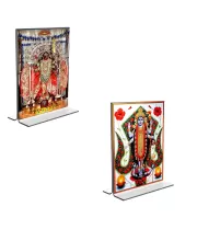 Car Desk/Table Top Maa Kali & Dakshineswar Kali  Acrylic T-Style Photo Stand - 2.5x3.5 Inches, Compact And Stylish Spiritual Display, Easily Change  2 Photos ( Pack Of 1 ) (F9334)