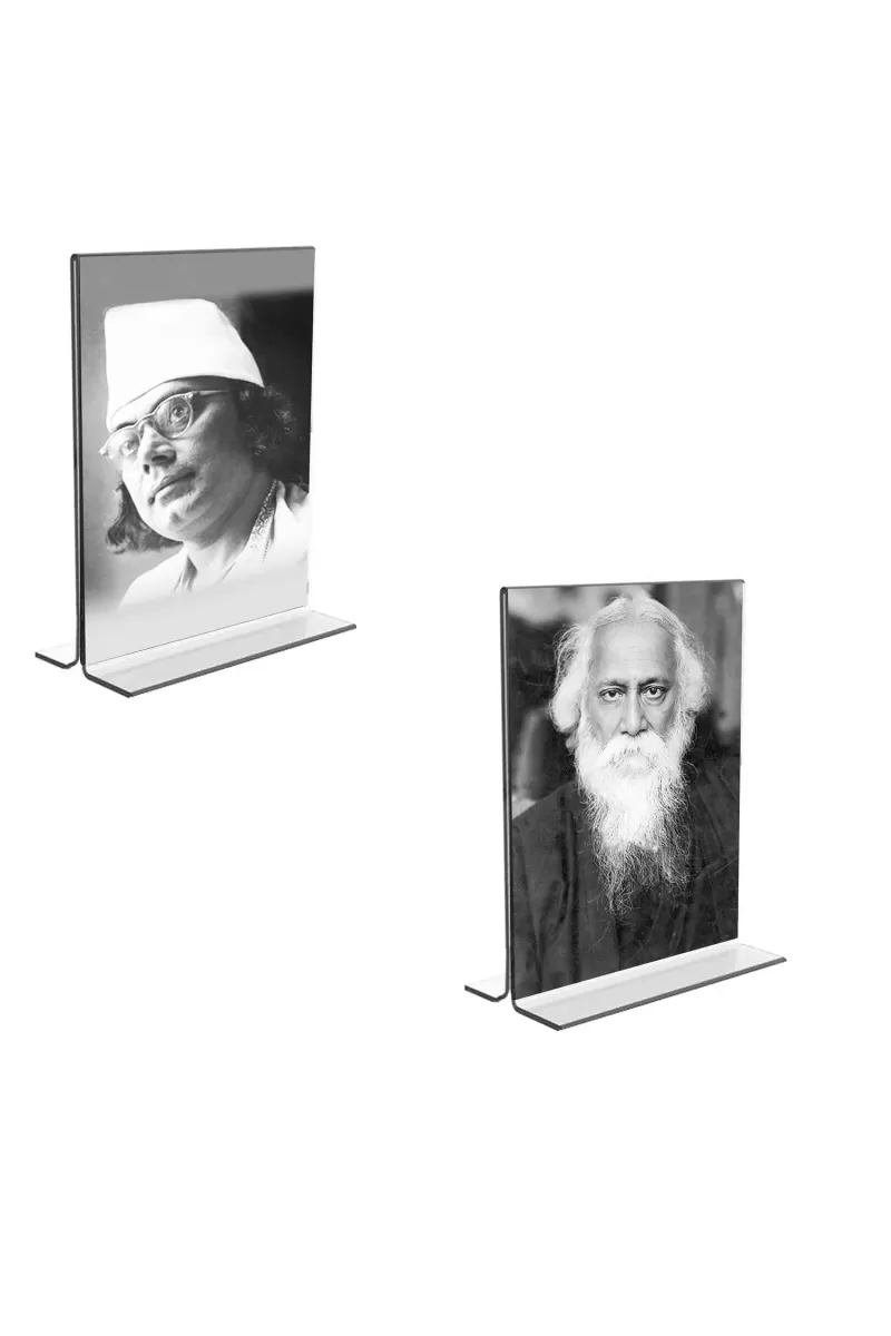 Car Desk/Table Top  Kazi Nazrul & Sri Rabindranath Tagore Acrylic T-Style Photo Stand - 2.5x3.5 Inches, Compact And Stylish Spiritual Display, Easily Change  2 Photos ( Pack Of 1 ) (F9335)