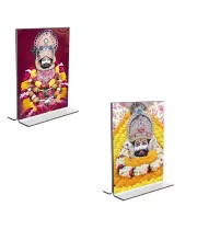 Car Desk/Table Top Lord Khatu Shyam  Acrylic T-Style Photo Stand - 2.5x3.5 Inches, Compact And Stylish Spiritual Display, Easily Change  2 Photos ( Pack Of 1 ) (F9336)