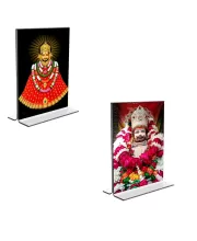 Car Desk/Table Top Lord Khatu Shyam  Acrylic T-Style Photo Stand - 2.5x3.5 Inches, Compact And Stylish Spiritual Display, Easily Change  2 Photos ( Pack Of 1 ) (F9337)