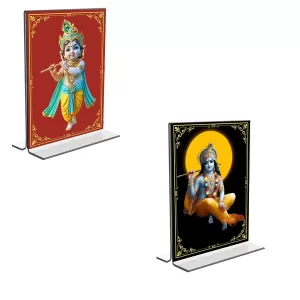 Car Desk/Table Top Lord Krishna Acrylic T-Style Photo Stand - 2.5x3.5 Inches, Compact And Stylish Spiritual Display, Easily Change 2 Photos ( Pack Of 1 ) (F9338) Car Desk/Table Top Lord Krishna Acrylic T-Style Photo Stand - 2.5x3.5 Inches, Compact And Stylish Spiritual Display, Easily Change 2 Photos ( Pack Of 1 ) (F9338)