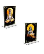 Car Desk/Table Top Lord Krishna  Acrylic T-Style Photo Stand - 2.5x3.5 Inches, Compact And Stylish Spiritual Display, Easily Change  2 Photos ( Pack Of 1 ) (F9339)