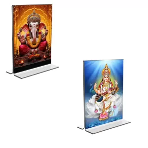 Car Desk/Table Top Sri Ganesh & Maa Saraswati Acrylic T-Style Photo Stand - 2.5x3.5 Inches, Compact And Stylish Spiritual Display, Easily Change 2 Photos ( Pack Of 1 ) (F9341) Car Desk/Table Top Sri Ganesh & Maa Saraswati Acrylic T-Style Photo Stand - 2.5x3.5 Inches, Compact And Stylish Spiritual Display, Easily Change 2 Photos ( Pack Of 1 ) (F9341)
