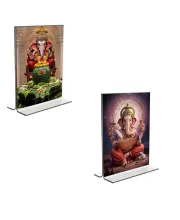 Car Desk/Table Top Sri Ganesh  Acrylic T-Style Photo Stand - 2.5x3.5 Inches, Compact And Stylish Spiritual Display, Easily Change  2 Photos ( Pack Of 1 ) (F9344)