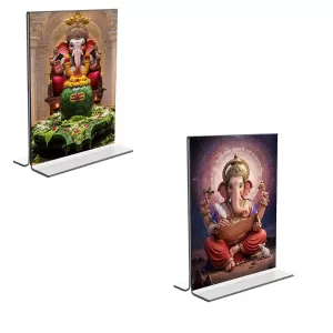 Car Desk/Table Top Sri Ganesh Acrylic T-Style Photo Stand - 2.5x3.5 Inches, Compact And Stylish Spiritual Display, Easily Change 2 Photos ( Pack Of 1 ) (F9344) Car Desk/Table Top Sri Ganesh Acrylic T-Style Photo Stand - 2.5x3.5 Inches, Compact And Stylish Spiritual Display, Easily Change 2 Photos ( Pack Of 1 ) (F9344)
