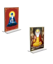 Car Desk/Table Top Guru Nanak  Acrylic T-Style Photo Stand - 2.5x3.5 Inches, Compact And Stylish Spiritual Display, Easily Change  2 Photos ( Pack Of 1 ) (F9345)