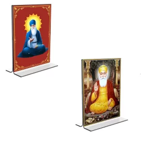 Car Desk/Table Top Guru Nanak Acrylic T-Style Photo Stand - 2.5x3.5 Inches, Compact And Stylish Spiritual Display, Easily Change 2 Photos ( Pack Of 1 ) (F9345) Car Desk/Table Top Guru Nanak Acrylic T-Style Photo Stand - 2.5x3.5 Inches, Compact And Stylish Spiritual Display, Easily Change 2 Photos ( Pack Of 1 ) (F9345)