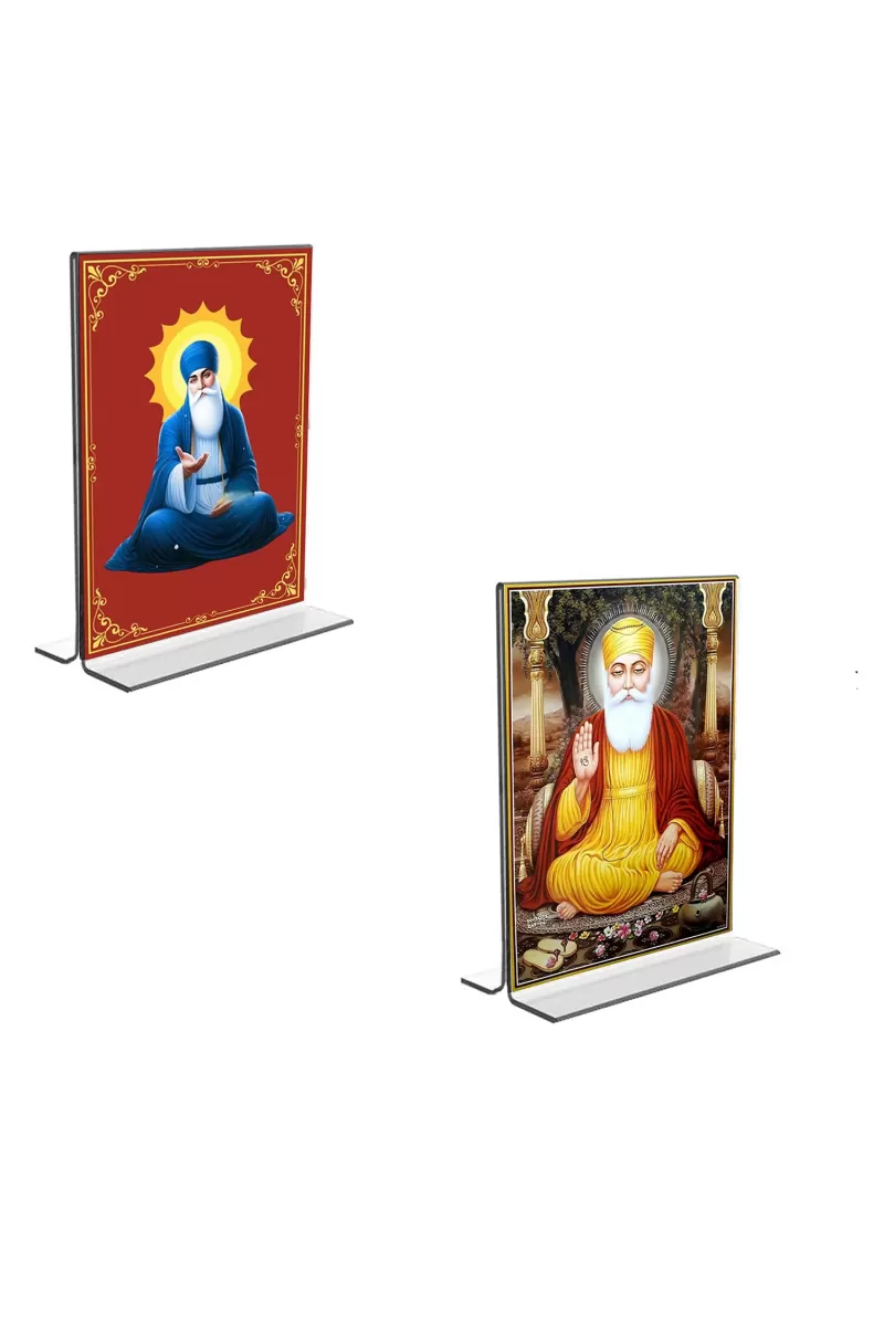 Car Desk/Table Top Guru Nanak  Acrylic T-Style Photo Stand - 2.5x3.5 Inches, Compact And Stylish Spiritual Display, Easily Change  2 Photos ( Pack Of 1 ) (F9345)