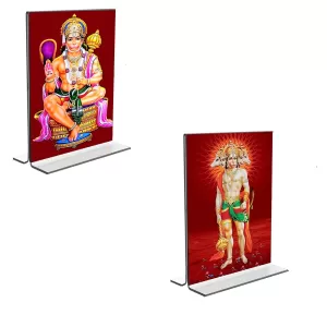 Car Desk/Table Top Sri Hanuman & Panchmukhi Hanuman Acrylic T-Style Photo Stand - 2.5x3.5 Inches, Compact And Stylish Spiritual Display, Easily Change 2 Photos ( Pack Of 1 ) (F9346) Car Desk/Table Top Sri Hanuman & Panchmukhi Hanuman Acrylic T-Style Photo Stand - 2.5x3.5 Inches, Compact And Stylish Spiritual Display, Easily Change 2 Photos ( Pack Of 1 ) (F9346)