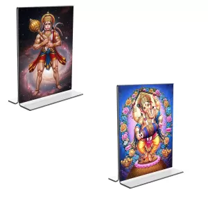 Car Desk/Table Top Sri Hanuman & Lord Ganesh Acrylic T-Style Photo Stand - 2.5x3.5 Inches, Compact And Stylish Spiritual Display, Easily Change 2 Photos ( Pack Of 1 ) (F9347) Car Desk/Table Top Sri Hanuman & Lord Ganesh Acrylic T-Style Photo Stand - 2.5x3.5 Inches, Compact And Stylish Spiritual Display, Easily Change 2 Photos ( Pack Of 1 ) (F9347)