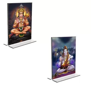 Car Desk/Table Top Sri Hanuman & Lord Shiva Acrylic T-Style Photo Stand - 2.5x3.5 Inches, Compact And Stylish Spiritual Display, Easily Change 2 Photos ( Pack Of 1 ) (F9348) Car Desk/Table Top Sri Hanuman & Lord Shiva Acrylic T-Style Photo Stand - 2.5x3.5 Inches, Compact And Stylish Spiritual Display, Easily Change 2 Photos ( Pack Of 1 ) (F9348)