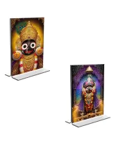 Car Desk/Table Top Lord Jagannath  Acrylic T-Style Photo Stand - 2.5x3.5 Inches, Compact And Stylish Spiritual Display, Easily Change  2 Photos ( Pack Of 1 ) (F9349)