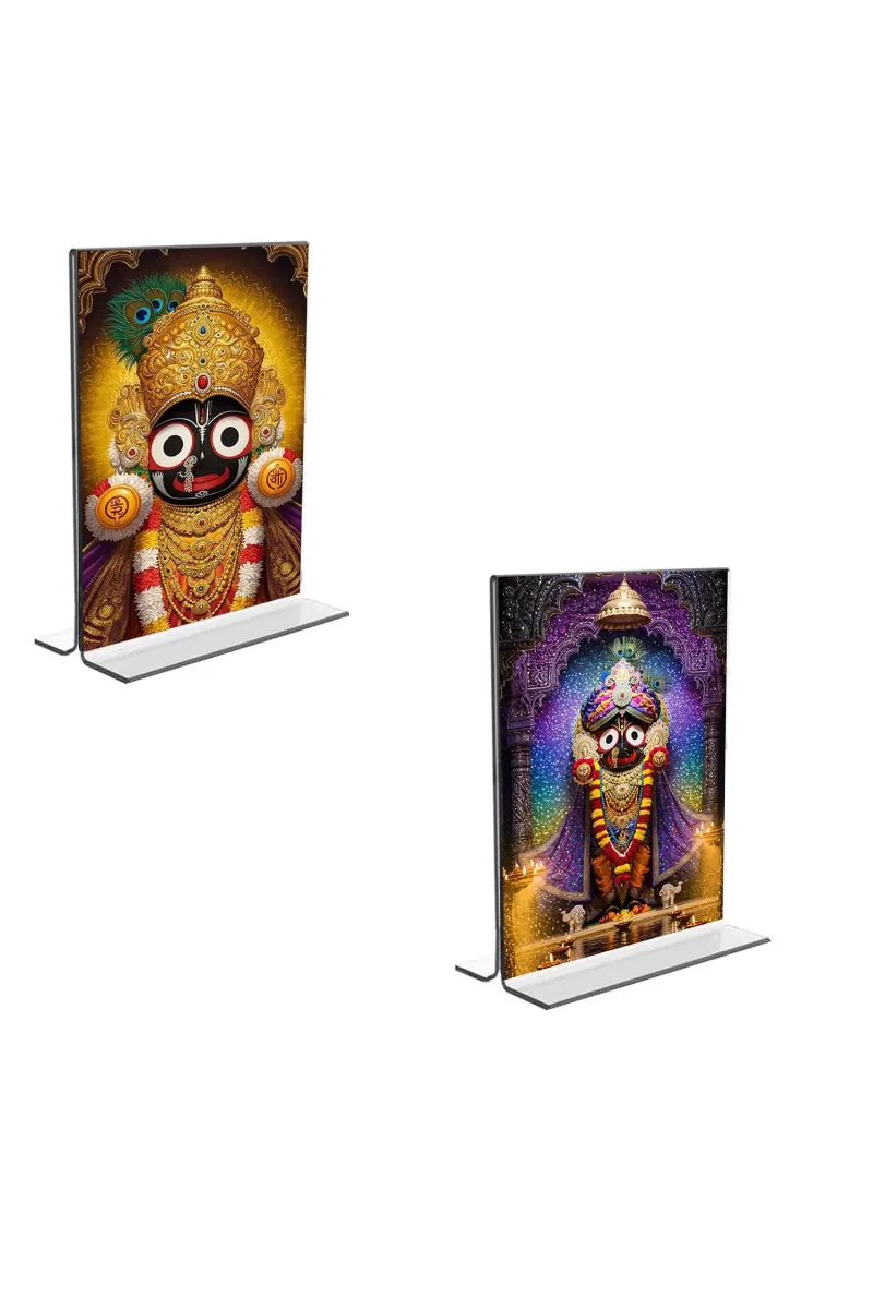 Car Desk/Table Top Lord Jagannath  Acrylic T-Style Photo Stand - 2.5x3.5 Inches, Compact And Stylish Spiritual Display, Easily Change  2 Photos ( Pack Of 1 ) (F9349)