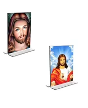 Car Desk/Table Top Jesus Crist  Acrylic T-Style Photo Stand - 2.5x3.5 Inches, Compact And Stylish Spiritual Display, Easily Change  2 Photos ( Pack Of 1 ) (F9350)
