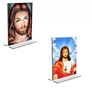 Car Desk/Table Top Jesus Crist Acrylic T-Style Photo Stand - 2.5x3.5 Inches, Compact And Stylish Spiritual Display, Easily Change 2 Photos ( Pack Of 1 ) (F9350) Car Desk/Table Top Jesus Crist Acrylic T-Style Photo Stand - 2.5x3.5 Inches, Compact And Stylish Spiritual Display, Easily Change 2 Photos ( Pack Of 1 ) (F9350)