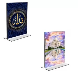 Car Desk/Table Top Taj Mahal Islamic Allah Acrylic T-Style Photo Stand - 2.5x3.5 Inches, Compact And Stylish Spiritual Display, Easily Change 2 Photos ( Pack Of 1 ) (F9351) Car Desk/Table Top Taj Mahal Islamic Allah Acrylic T-Style Photo Stand - 2.5x3.5 Inches, Compact And Stylish Spiritual Display, Easily Change 2 Photos ( Pack Of 1 ) (F9351)