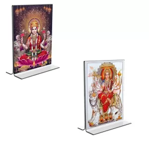 Car Desk/Table Top Maa Lakshmi & Maa Durga Acrylic T-Style Photo Stand - 2.5x3.5 Inches, Compact And Stylish Spiritual Display, Easily Change 2 Photos ( Pack Of 1 ) (F9352) Car Desk/Table Top Maa Lakshmi & Maa Durga Acrylic T-Style Photo Stand - 2.5x3.5 Inches, Compact And Stylish Spiritual Display, Easily Change 2 Photos ( Pack Of 1 ) (F9352)