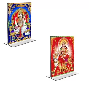 Car Desk/Table Top Maa Saraswati & Maa Durga Acrylic T-Style Photo Stand - 2.5x3.5 Inches, Compact And Stylish Spiritual Display, Easily Change 2 Photos ( Pack Of 1 ) (F9354) Car Desk/Table Top Maa Saraswati & Maa Durga Acrylic T-Style Photo Stand - 2.5x3.5 Inches, Compact And Stylish Spiritual Display, Easily Change 2 Photos ( Pack Of 1 ) (F9354)