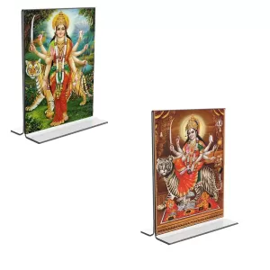 Car Desk/Table Top Maa Durga Acrylic T-Style Photo Stand - 2.5x3.5 Inches, Compact And Stylish Spiritual Display, Easily Change 2 Photos ( Pack Of 1 ) (F9355) Car Desk/Table Top Maa Durga Acrylic T-Style Photo Stand - 2.5x3.5 Inches, Compact And Stylish Spiritual Display, Easily Change 2 Photos ( Pack Of 1 ) (F9355)