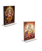 Car Desk/Table Top Lord Ganesh  Acrylic T-Style Photo Stand - 2.5x3.5 Inches, Compact And Stylish Spiritual Display, Easily Change  2 Photos ( Pack Of 1 ) (F9356)