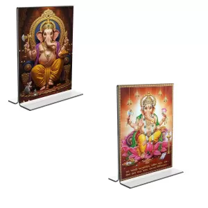 Car Desk/Table Top Lord Ganesh Acrylic T-Style Photo Stand - 2.5x3.5 Inches, Compact And Stylish Spiritual Display, Easily Change 2 Photos ( Pack Of 1 ) (F9356) Car Desk/Table Top Lord Ganesh Acrylic T-Style Photo Stand - 2.5x3.5 Inches, Compact And Stylish Spiritual Display, Easily Change 2 Photos ( Pack Of 1 ) (F9356)