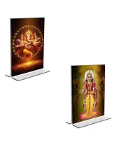 Car Desk/Table Top Sri Ganesh & Kartiyeka  Acrylic T-Style Photo Stand - 2.5x3.5 Inches, Compact And Stylish Spiritual Display, Easily Change  2 Photos ( Pack Of 1 ) (F9359)