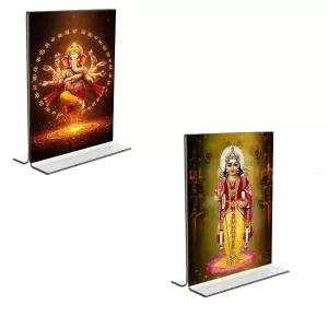 Car Desk/Table Top Sri Ganesh & Kartiyeka Acrylic T-Style Photo Stand - 2.5x3.5 Inches, Compact And Stylish Spiritual Display, Easily Change 2 Photos ( Pack Of 1 ) (F9359) Car Desk/Table Top Sri Ganesh & Kartiyeka Acrylic T-Style Photo Stand - 2.5x3.5 Inches, Compact And Stylish Spiritual Display, Easily Change 2 Photos ( Pack Of 1 ) (F9359)