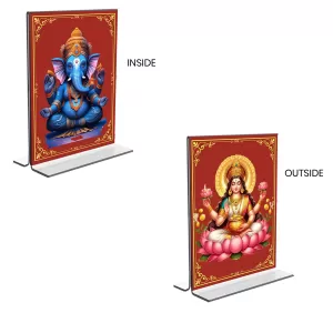 Car Desk/Table Top Sri Ganesh & Maa Lakshmi Acrylic T-Style Photo Stand - 2.5x3.5 Inches, Compact And Stylish Spiritual Display, Easily Change 2 Photos ( Pack Of 1 ) (F9361) Car Desk/Table Top Sri Ganesh & Maa Lakshmi Acrylic T-Style Photo Stand - 2.5x3.5 Inches, Compact And Stylish Spiritual Display, Easily Change 2 Photos ( Pack Of 1 ) (F9361)