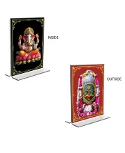 Car Desk/Table Top Sri Ganesh & Lord Shiva Lingam  Acrylic T-Style Photo Stand - 2.5x3.5 Inches, Compact And Stylish Spiritual Display, Easily Change  2 Photos ( Pack Of 1 ) (F9362)