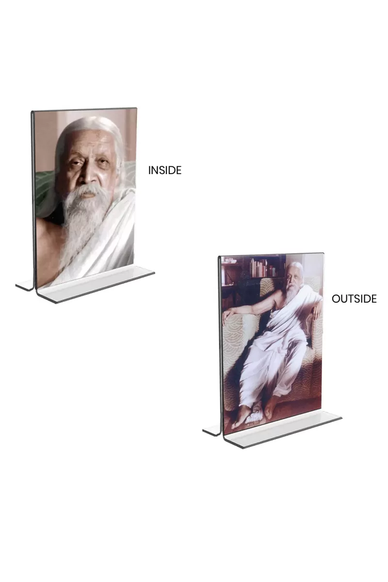 Car Desk/Table Top Sri Aurobindo  Acrylic T-Style Photo Stand - 2.5x3.5 Inches, Compact And Stylish Spiritual Display, Easily Change  2 Photos ( Pack Of 1 ) (F9364)