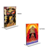 Car Desk/Table Top Maa Kali  Acrylic T-Style Photo Stand - 2.5x3.5 Inches, Compact And Stylish Spiritual Display, Easily Change  2 Photos ( Pack Of 1 ) (F9366)