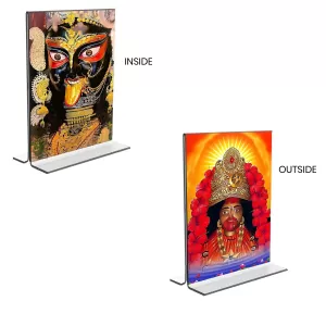 Car Desk/Table Top Maa Kali Acrylic T-Style Photo Stand - 2.5x3.5 Inches, Compact And Stylish Spiritual Display, Easily Change 2 Photos ( Pack Of 1 ) (F9366) Car Desk/Table Top Maa Kali Acrylic T-Style Photo Stand - 2.5x3.5 Inches, Compact And Stylish Spiritual Display, Easily Change 2 Photos ( Pack Of 1 ) (F9366)