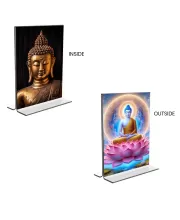 Car Desk/Table Top Buddha  Acrylic T-Style Photo Stand - 2.5x3.5 Inches, Compact And Stylish Spiritual Display, Easily Change  2 Photos ( Pack Of 1 ) (F9367)