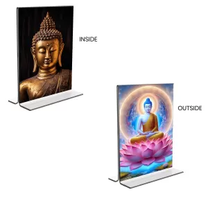 Car Desk/Table Top Buddha Acrylic T-Style Photo Stand - 2.5x3.5 Inches, Compact And Stylish Spiritual Display, Easily Change 2 Photos ( Pack Of 1 ) (F9367) Car Desk/Table Top Buddha Acrylic T-Style Photo Stand - 2.5x3.5 Inches, Compact And Stylish Spiritual Display, Easily Change 2 Photos ( Pack Of 1 ) (F9367)