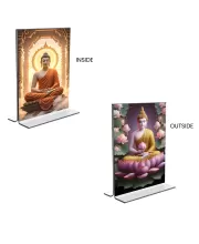 Car Desk/Table Top Buddha  Acrylic T-Style Photo Stand - 2.5x3.5 Inches, Compact And Stylish Spiritual Display, Easily Change  2 Photos ( Pack Of 1 ) (F9368)