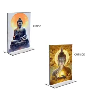 Car Desk/Table Top Buddha  Acrylic T-Style Photo Stand - 2.5x3.5 Inches, Compact And Stylish Spiritual Display, Easily Change  2 Photos ( Pack Of 1 ) (F9369)