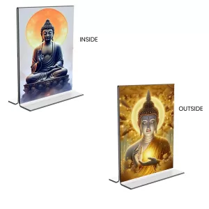 Car Desk/Table Top Buddha Acrylic T-Style Photo Stand - 2.5x3.5 Inches, Compact And Stylish Spiritual Display, Easily Change 2 Photos ( Pack Of 1 ) (F9369) Car Desk/Table Top Buddha Acrylic T-Style Photo Stand - 2.5x3.5 Inches, Compact And Stylish Spiritual Display, Easily Change 2 Photos ( Pack Of 1 ) (F9369)