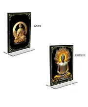 Car Desk/Table Top Buddha  Acrylic T-Style Photo Stand - 2.5x3.5 Inches, Compact And Stylish Spiritual Display, Easily Change  2 Photos ( Pack Of 1 ) (F9370)