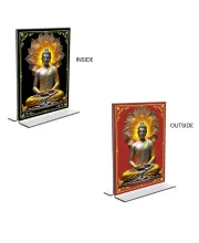 Car Desk/Table Top Buddha  Acrylic T-Style Photo Stand - 2.5x3.5 Inches, Compact And Stylish Spiritual Display, Easily Change  2 Photos ( Pack Of 1 ) (F9371)