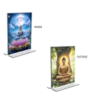 Car Desk/Table Top Buddha  Acrylic T-Style Photo Stand - 2.5x3.5 Inches, Compact And Stylish Spiritual Display, Easily Change  2 Photos ( Pack Of 1 ) (F9372)