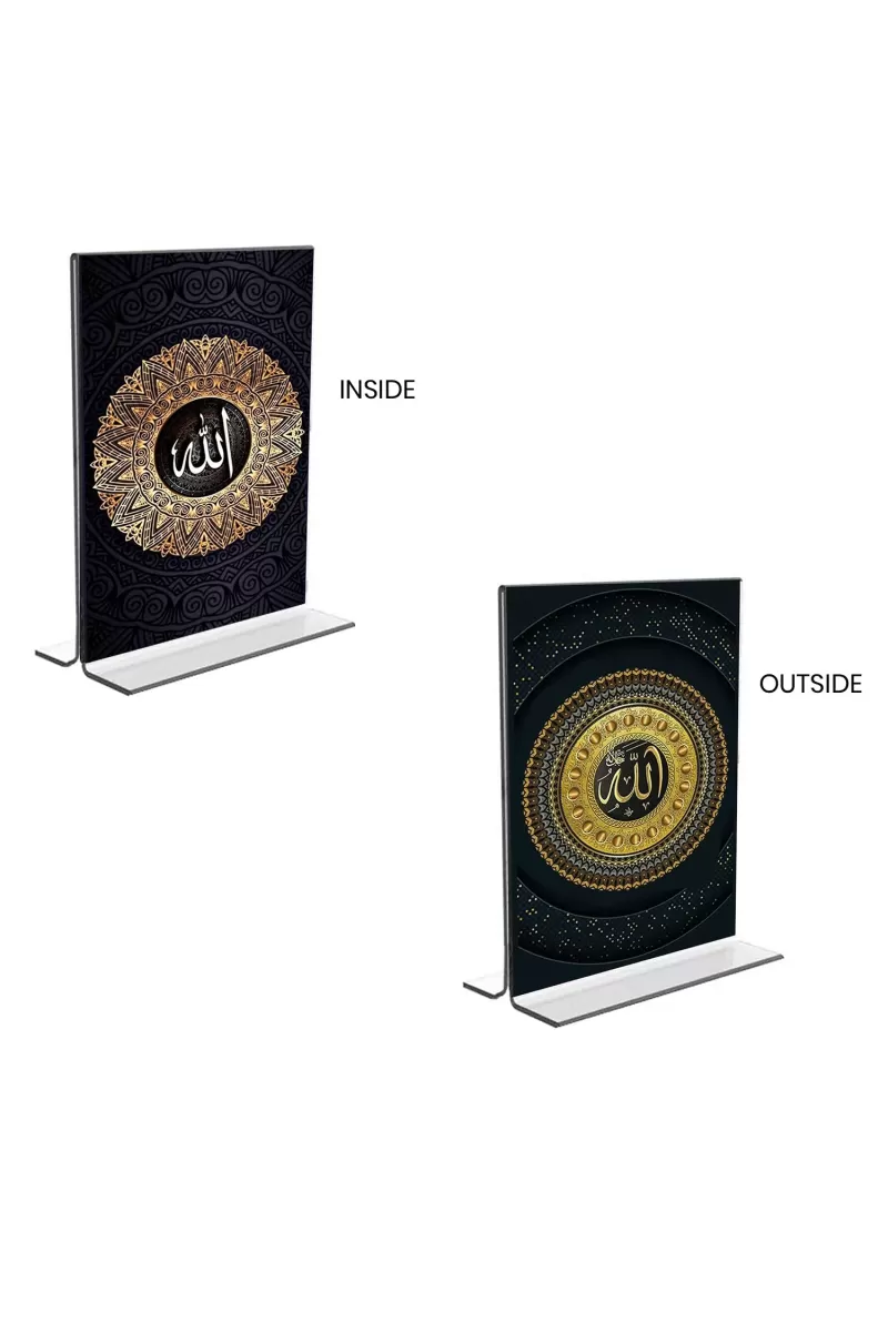 Car Desk/Table Top Islamic Allah  Acrylic T-Style Photo Stand - 2.5x3.5 Inches, Compact And Stylish Spiritual Display, Easily Change  2 Photos ( Pack Of 1 ) (F9375)