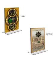Car Desk/Table Top Islamic Allah & Mecca Madina  Acrylic T-Style Photo Stand - 2.5x3.5 Inches, Compact And Stylish Spiritual Display, Easily Change  2 Photos ( Pack Of 1 ) (F9378)