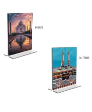 Car Desk/Table Top Taj Mahal & Mecca Madina  Acrylic T-Style Photo Stand - 2.5x3.5 Inches, Compact And Stylish Spiritual Display, Easily Change  2 Photos ( Pack Of 1 ) (F9381)