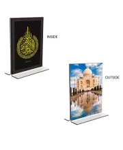 Car Desk/Table Top Islamic Allah & Taj Mahal Acrylic T-Style Photo Stand - 2.5x3.5 Inches, Compact And Stylish Spiritual Display, Easily Change  2 Photos ( Pack Of 1 ) (F9382)