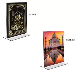 Car Desk/Table Top Islamic Allah & Taj Mahal Acrylic T-Style Photo Stand - 2.5x3.5 Inches, Compact And Stylish Spiritual Display, Easily Change 2 Photos ( Pack Of 1 ) (F9383) Car Desk/Table Top Islamic Allah & Taj Mahal Acrylic T-Style Photo Stand - 2.5x3.5 Inches, Compact And Stylish Spiritual Display, Easily Change 2 Photos ( Pack Of 1 ) (F9383)