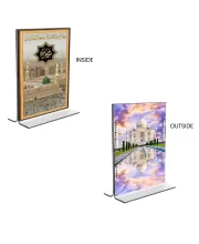 Car Desk/Table Top Taj Mahal & Mecca Madina  Acrylic T-Style Photo Stand - 2.5x3.5 Inches, Compact And Stylish Spiritual Display, Easily Change  2 Photos ( Pack Of 1 ) (F9384)