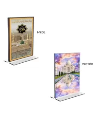 Car Desk/Table Top Taj Mahal & Mecca Madina  Acrylic T-Style Photo Stand - 2.5x3.5 Inches, Compact And Stylish Spiritual Display, Easily Change  2 Photos ( Pack Of 1 ) (F9384)